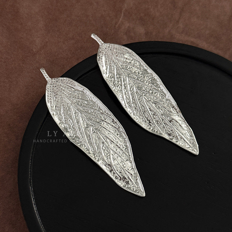Leaf Carving Drop Earrings For Women With 925 Sterling Silver Posts, Copper Base, Real Gold Plated And Rhinestone Inlay