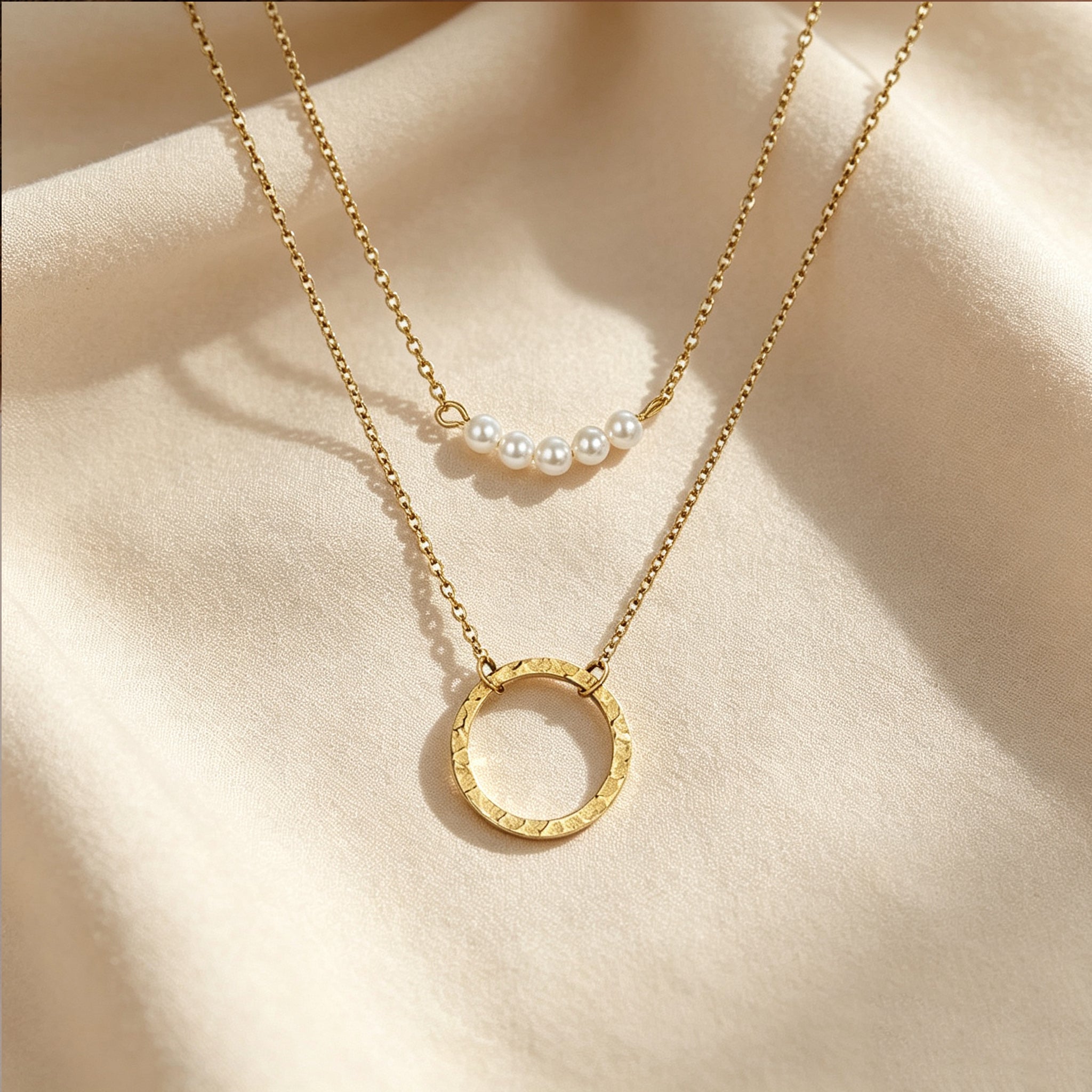Geometric New Style Unisex Necklace With 14K Real Gold Plated Finish And Imitation Pearl On Cable Chain, Perfect Birthday Gift