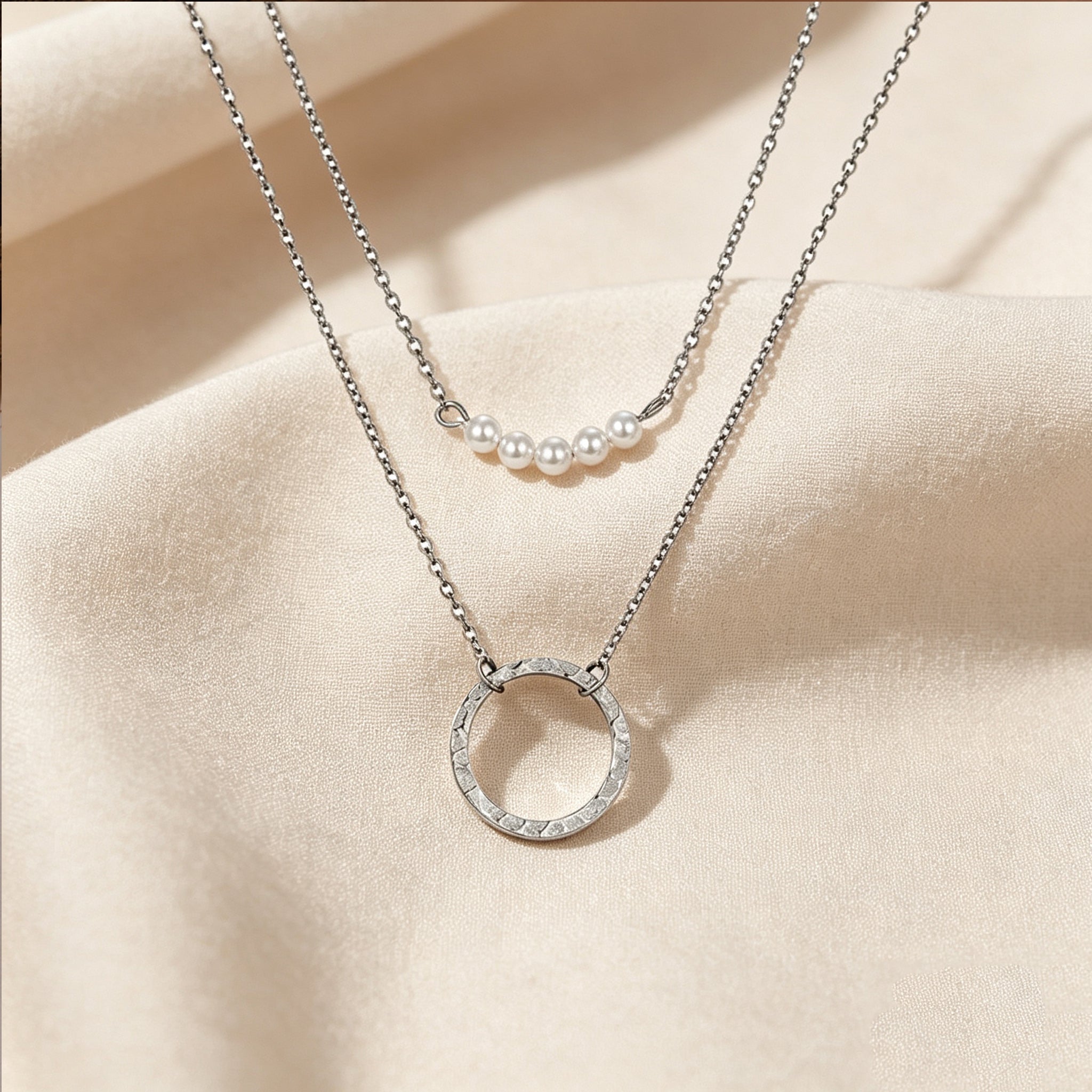 Geometric New Style Unisex Necklace With 14K Real Gold Plated Finish And Imitation Pearl On Cable Chain, Perfect Birthday Gift