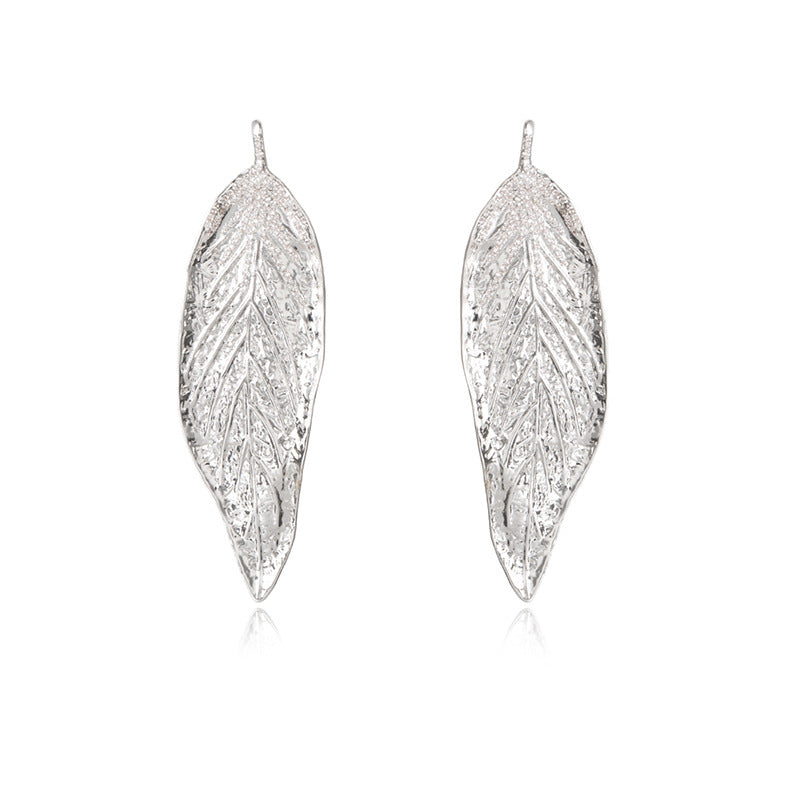Leaf Carving Drop Earrings For Women With 925 Sterling Silver Posts, Copper Base, Real Gold Plated And Rhinestone Inlay