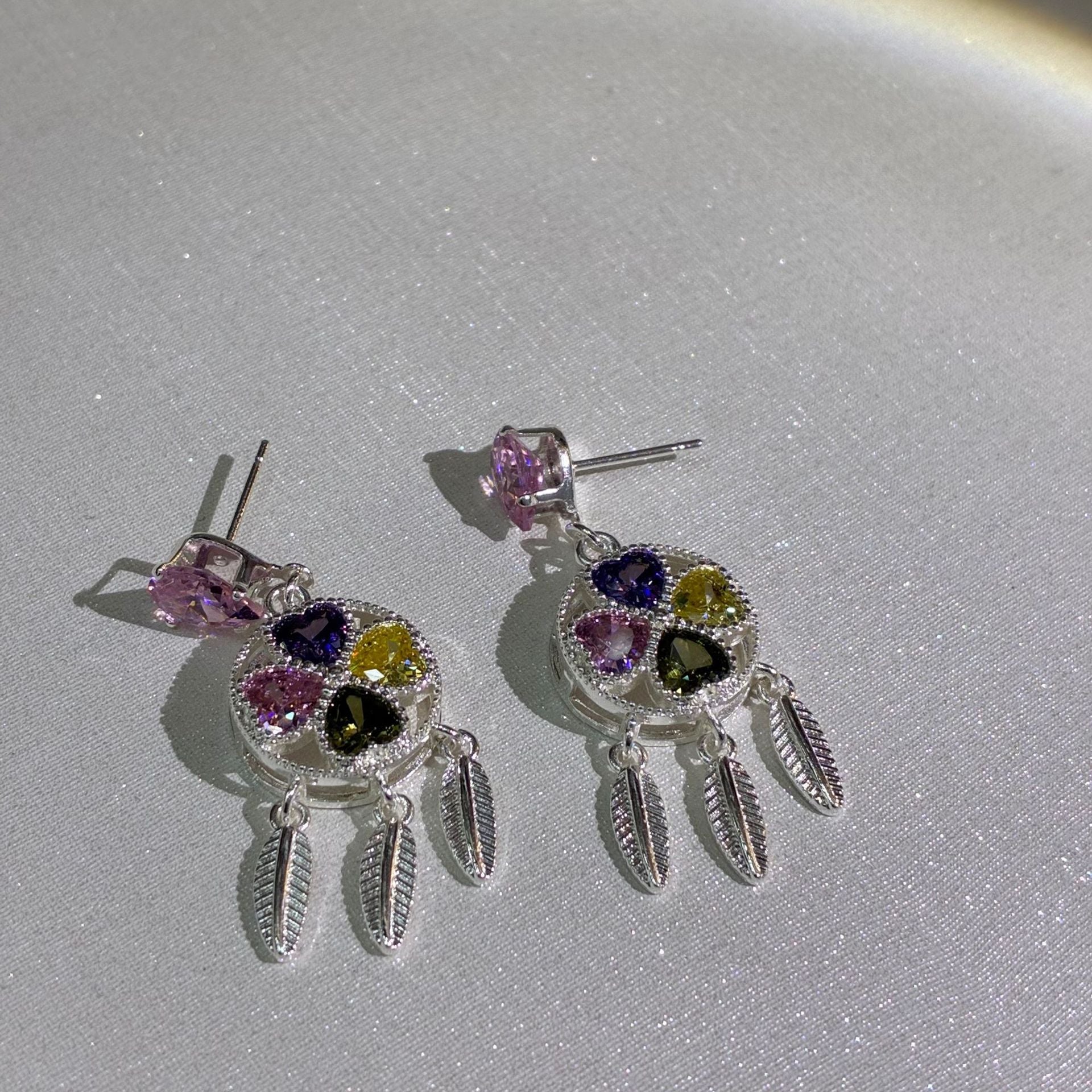Dreamcatcher Drop Earrings For Women In Copper With Zircon Inlay, Featuring Sweet Style