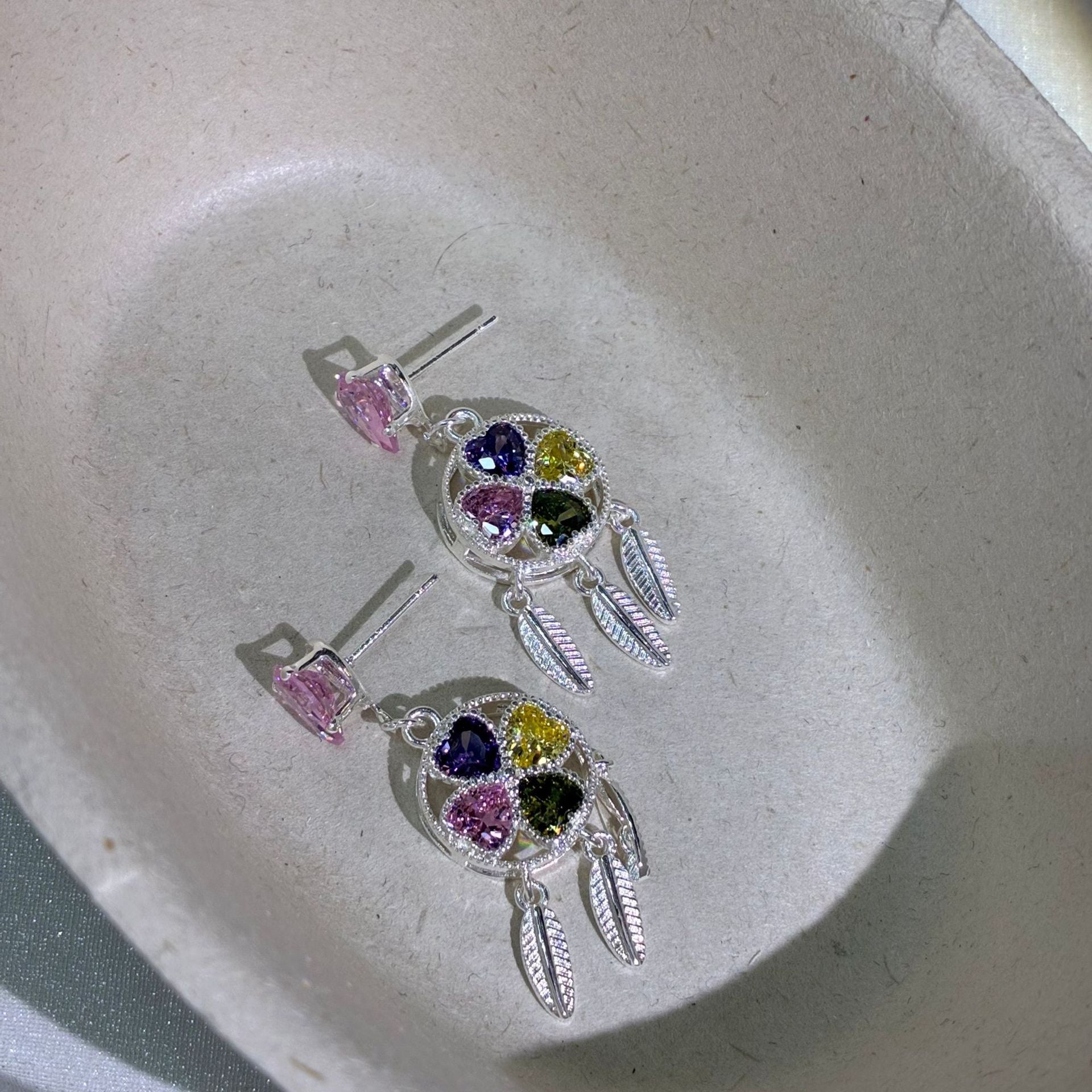Dreamcatcher Drop Earrings For Women In Copper With Zircon Inlay, Featuring Sweet Style