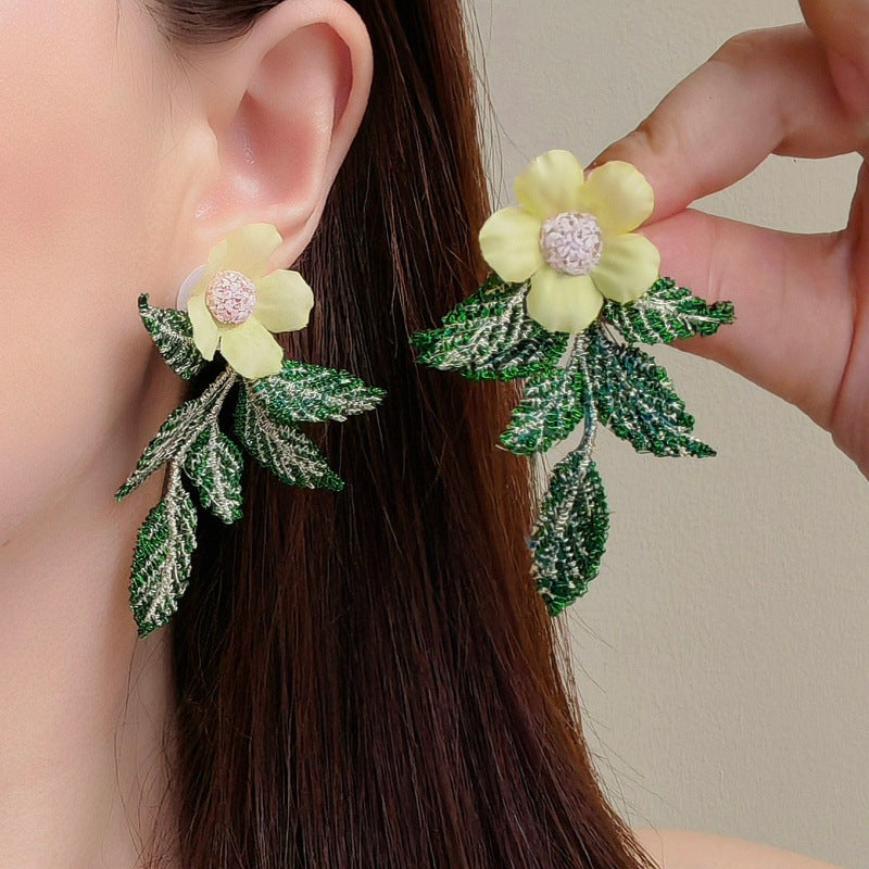 Daisy Tassel Earrings In Yellow Knit With 925 Sterling Silver Ear Pins For Women, Pastoral Style