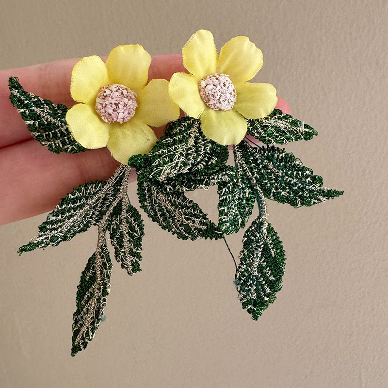 Daisy Tassel Earrings In Yellow Knit With 925 Sterling Silver Ear Pins For Women, Pastoral Style
