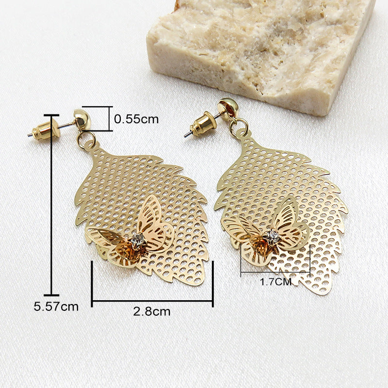 Butterfly Earrings For Unisex Featuring Electroplated Finish And Copper Ear Pins In Maillard Style