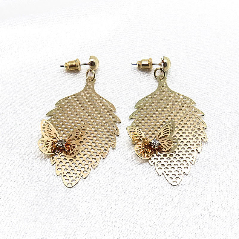 Butterfly Earrings For Unisex Featuring Electroplated Finish And Copper Ear Pins In Maillard Style