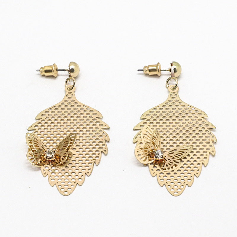 Butterfly Earrings For Unisex Featuring Electroplated Finish And Copper Ear Pins In Maillard Style