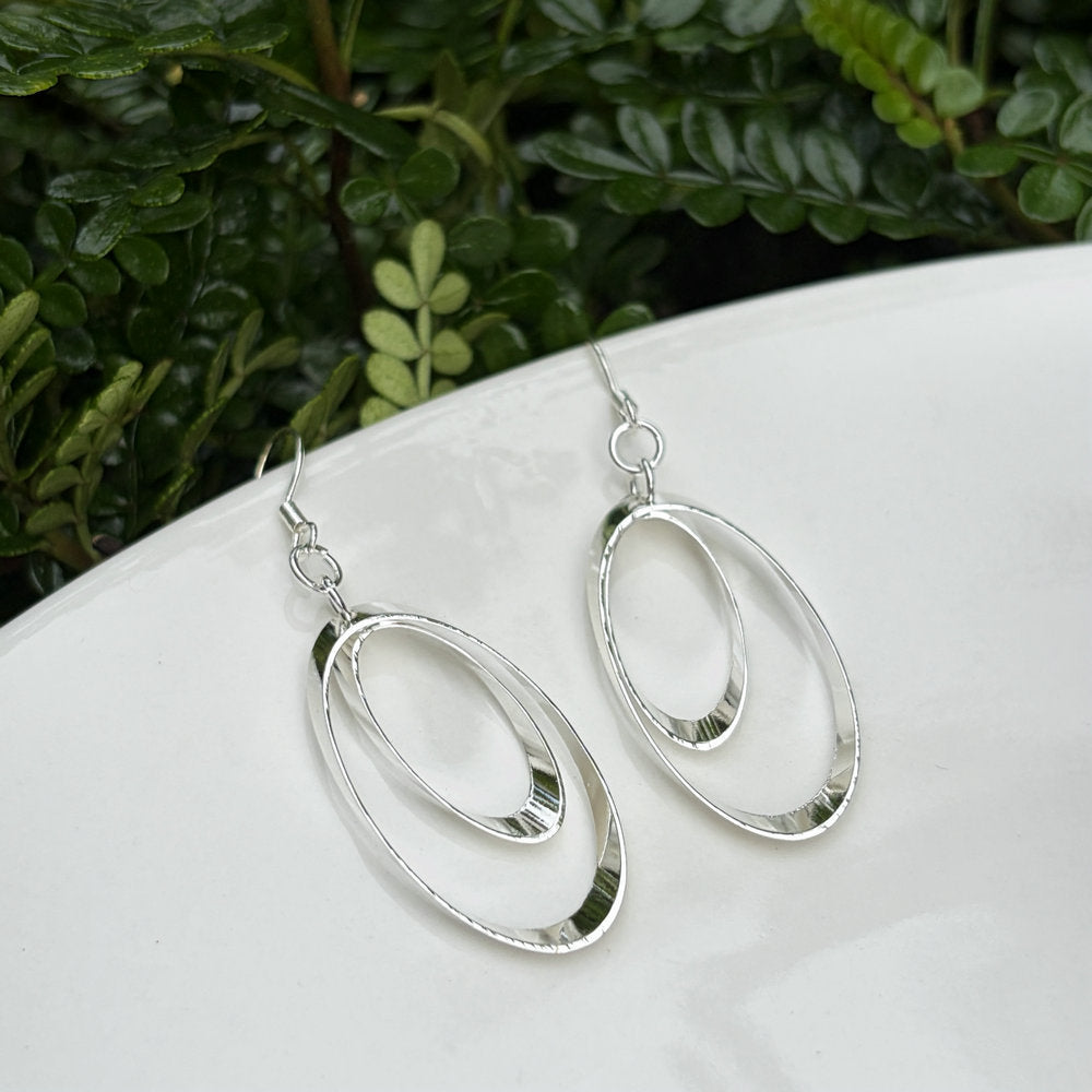 Ethnic Style Water Droplets Carved Copper Drop Earrings For Women In Silver