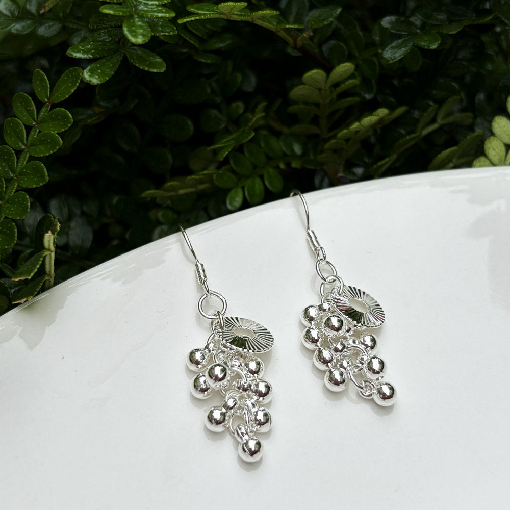 Ethnic Style Water Droplets Carved Copper Drop Earrings For Women In Silver