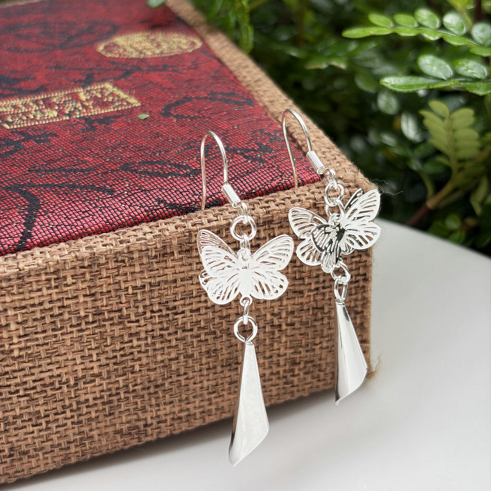 Ethnic Style Water Droplets Carved Copper Drop Earrings For Women In Silver