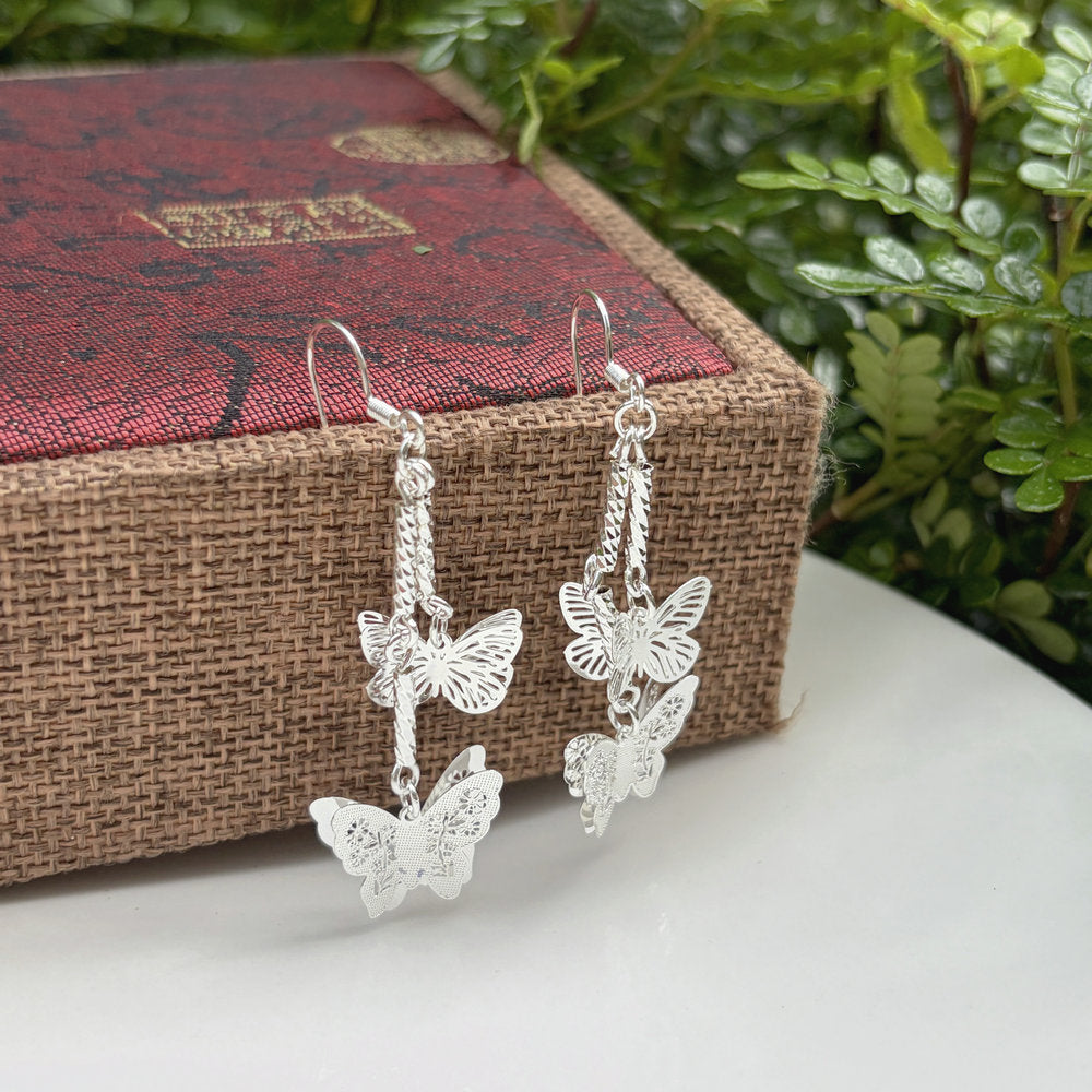 Ethnic Style Water Droplets Carved Copper Drop Earrings For Women In Silver