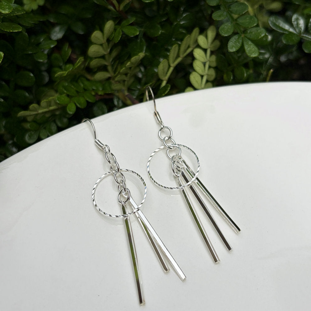 Ethnic Style Water Droplets Carved Copper Drop Earrings For Women In Silver