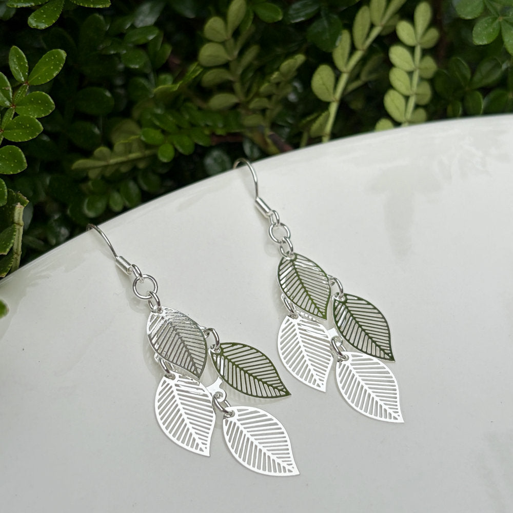 Ethnic Style Water Droplets Carved Copper Drop Earrings For Women In Silver