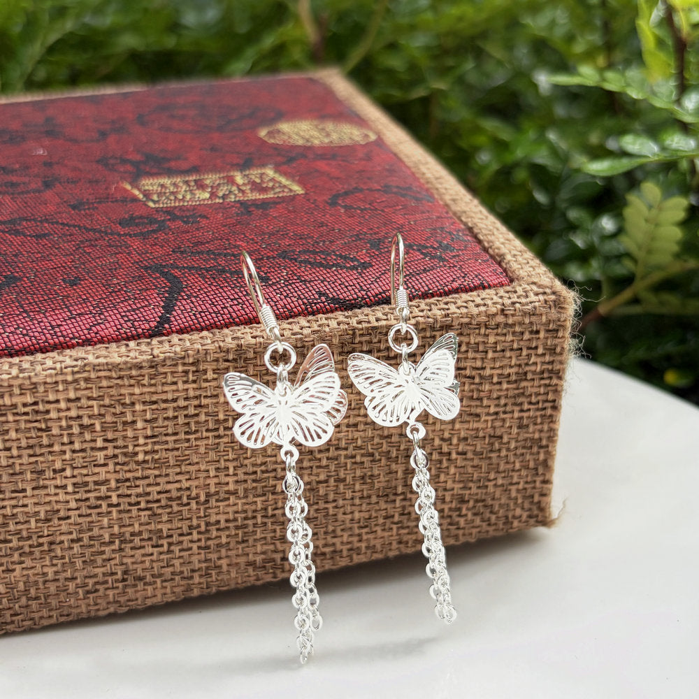 Ethnic Style Water Droplets Carved Copper Drop Earrings For Women In Silver