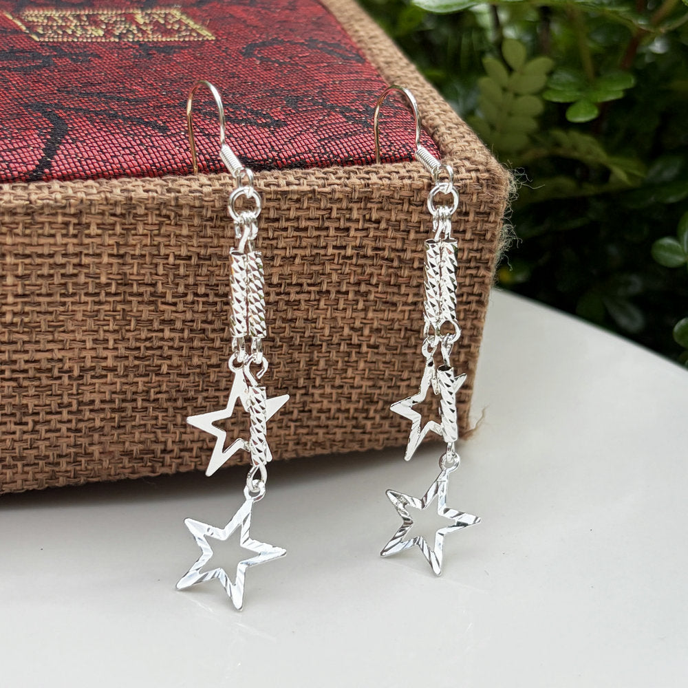 Ethnic Style Water Droplets Carved Copper Drop Earrings For Women In Silver