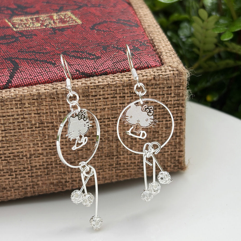 Ethnic Style Water Droplets Carved Copper Drop Earrings For Women In Silver