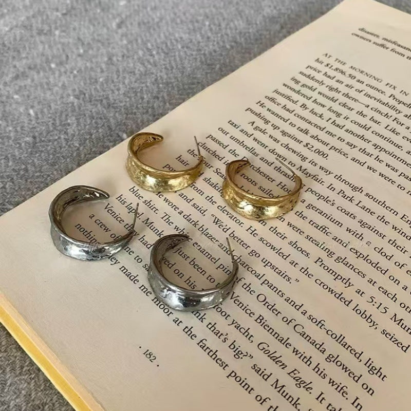 Handmade Gold Leaves Earrings For Women With Copper Ear Pins, Alloy Material