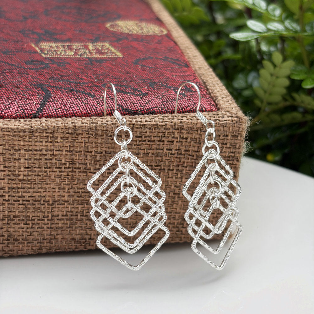 Ethnic Style Water Droplets Carved Copper Drop Earrings For Women In Silver