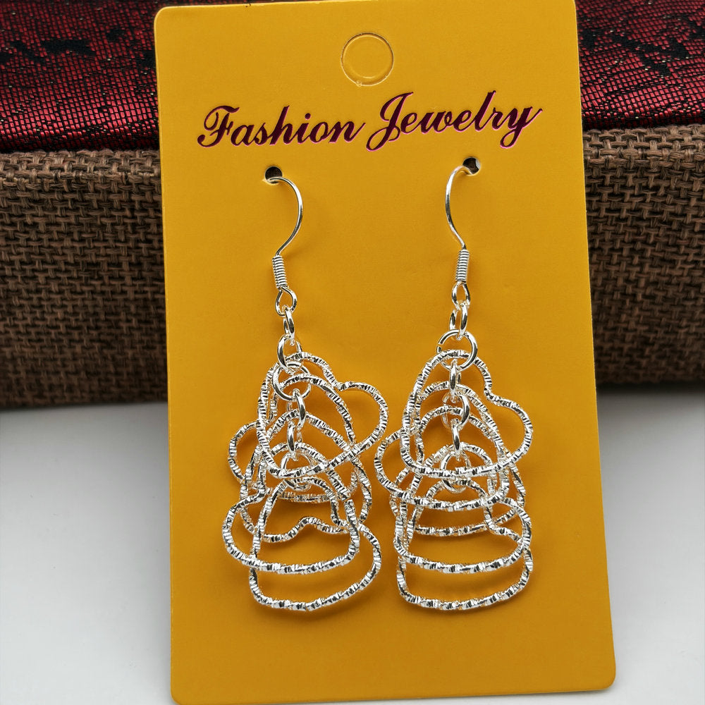 Ethnic Style Water Droplets Carved Copper Drop Earrings For Women In Silver
