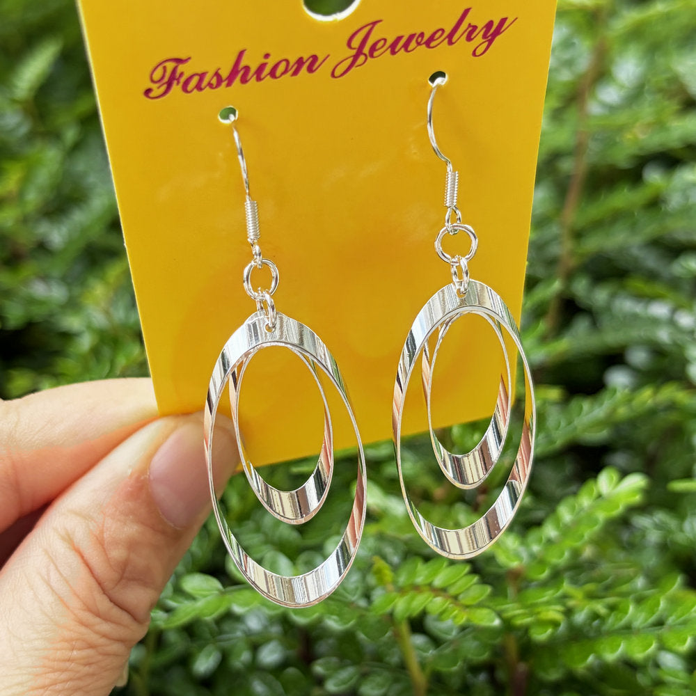Ethnic Style Water Droplets Carved Copper Drop Earrings For Women In Silver