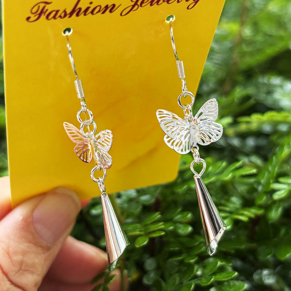 Ethnic Style Water Droplets Carved Copper Drop Earrings For Women In Silver