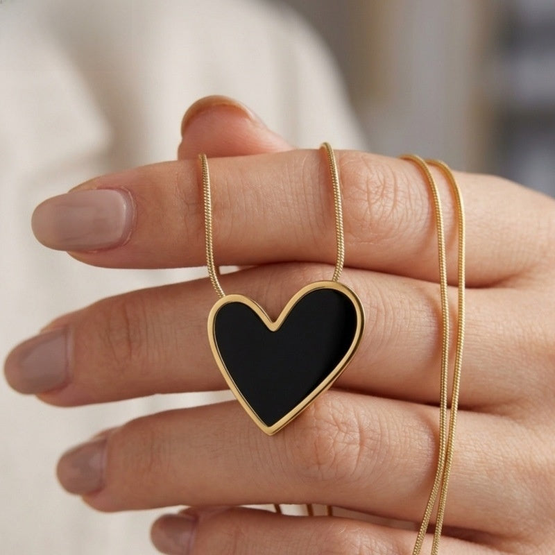 Heart Shape Necklace For Women In 18K Real Gold Plated 304 Stainless Steel With Shell Inlay And Snake Chain
