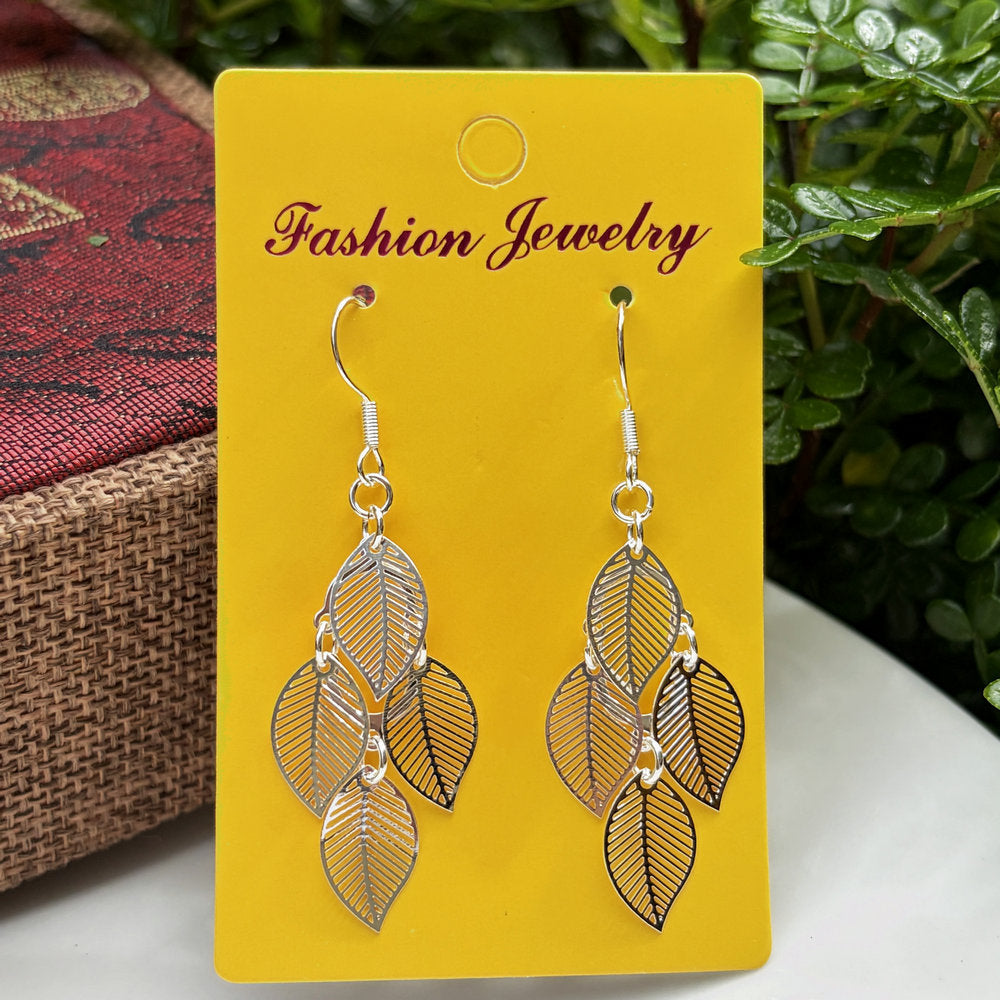 Ethnic Style Water Droplets Carved Copper Drop Earrings For Women In Silver