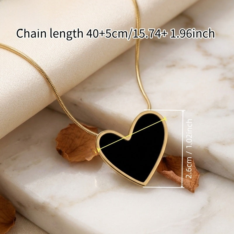 Heart Shape Necklace For Women In 18K Real Gold Plated 304 Stainless Steel With Shell Inlay And Snake Chain
