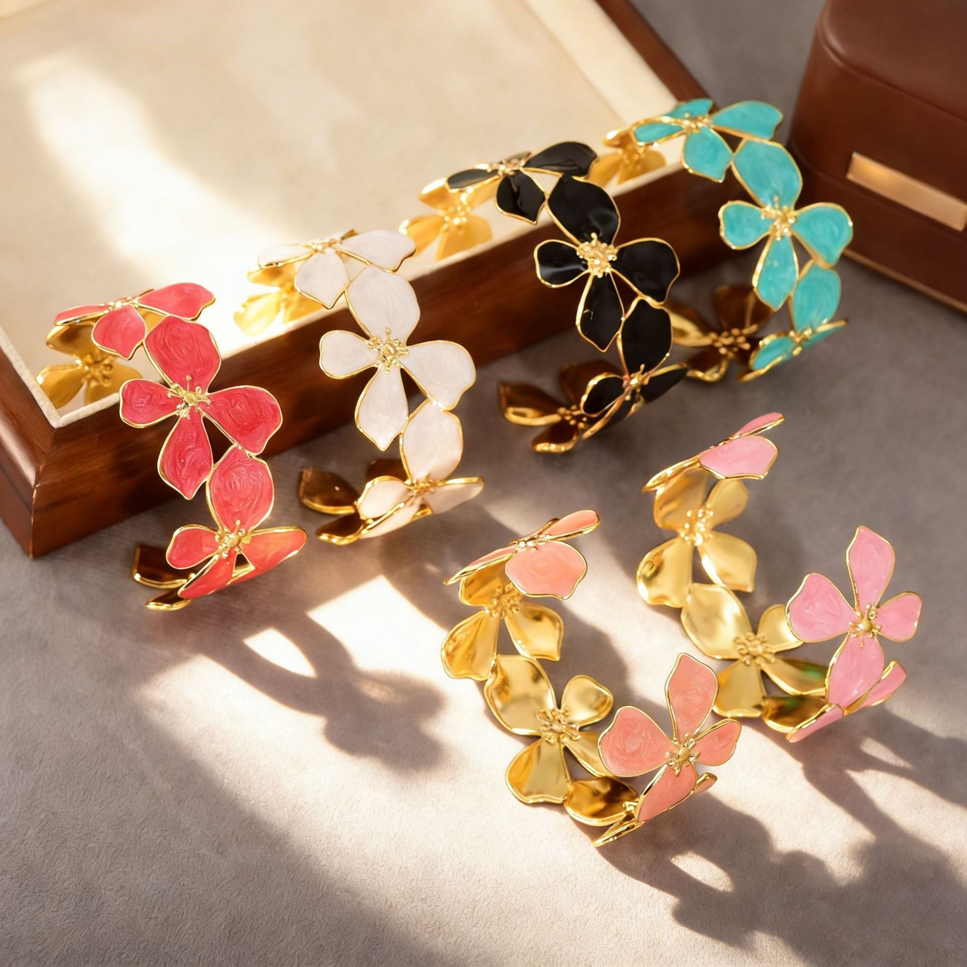 Lucky Heart Enamel Bangle For Women In 304 Stainless Steel With Golden Plated Electroplated Finish And 0.03µm-0.05µm Coating Thickness