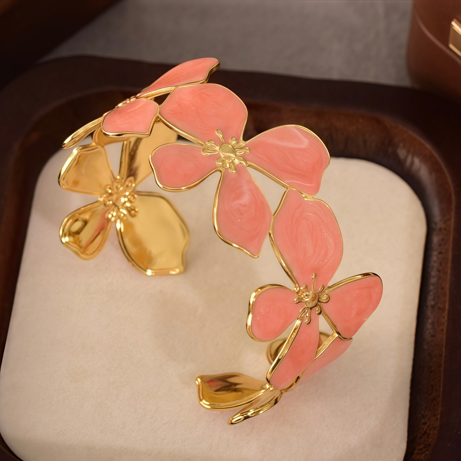 Lucky Heart Enamel Bangle For Women In 304 Stainless Steel With Golden Plated Electroplated Finish And 0.03µm-0.05µm Coating Thickness