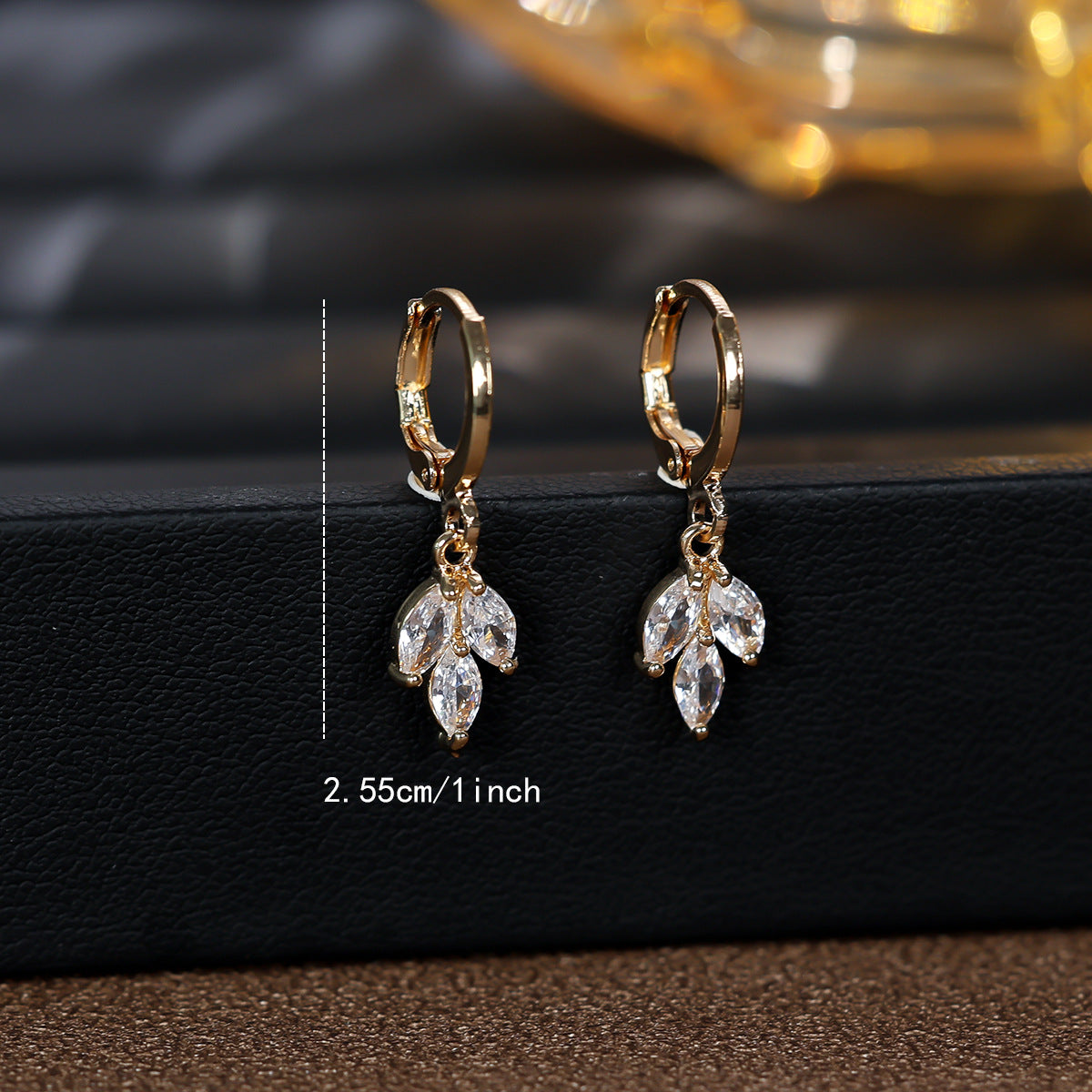 Elegant Leaves Earrings For Women With Copper Ear Pins And Zircon Inlay Featuring Electroplated Gold Plating
