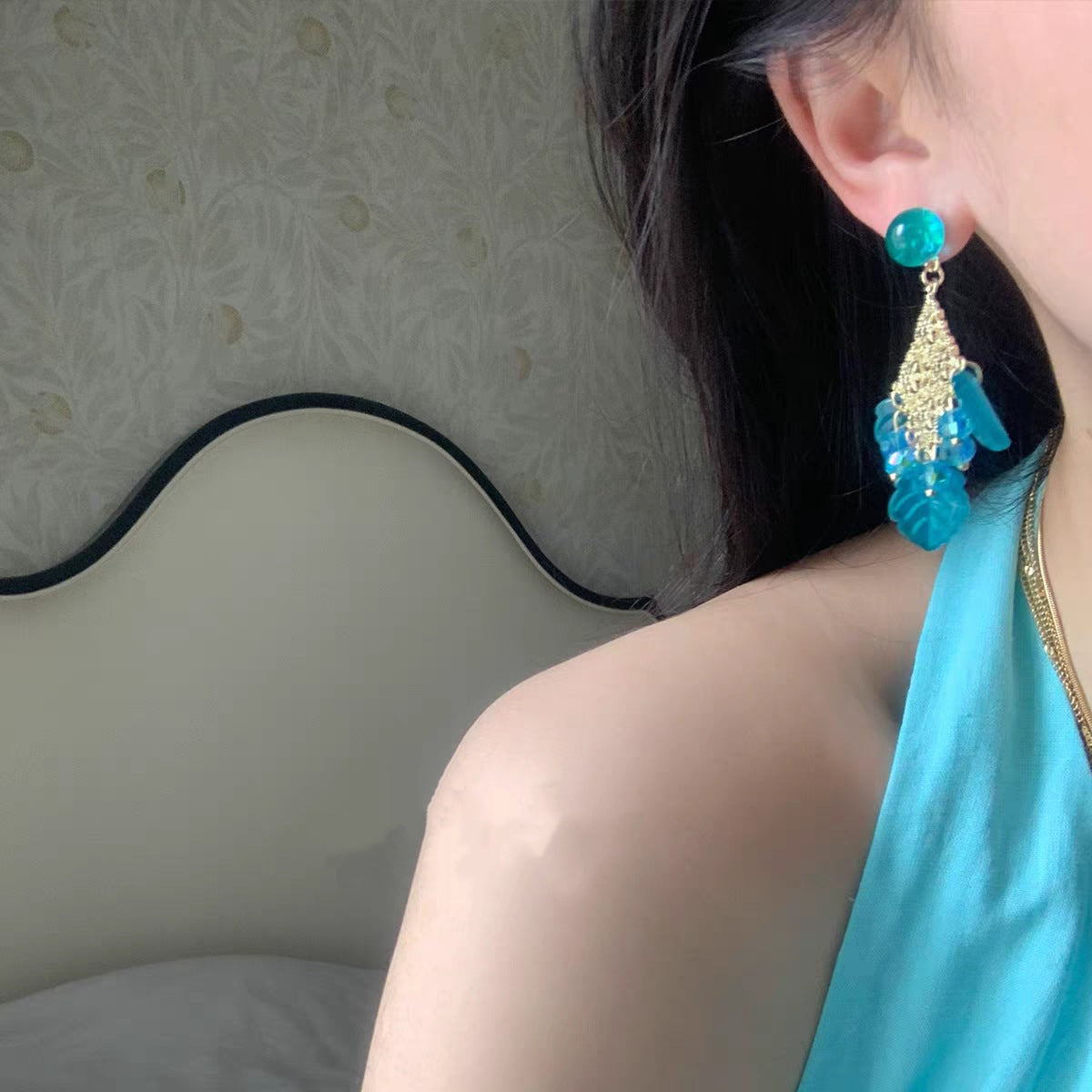 Bohemian Peacock Blue Leaves Drop Earrings For Women Featuring Turquoise Inlay And 925 Sterling Silver Posts