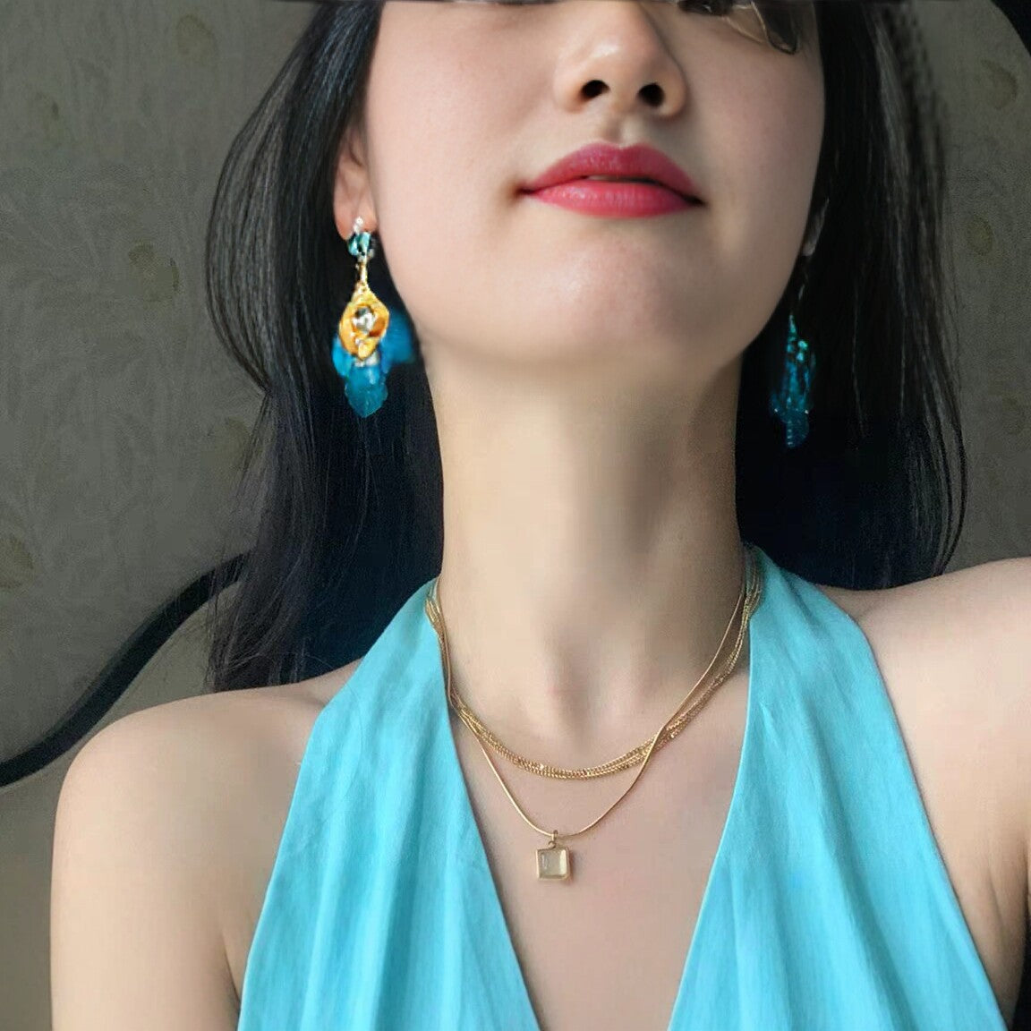 Bohemian Peacock Blue Leaves Drop Earrings For Women Featuring Turquoise Inlay And 925 Sterling Silver Posts