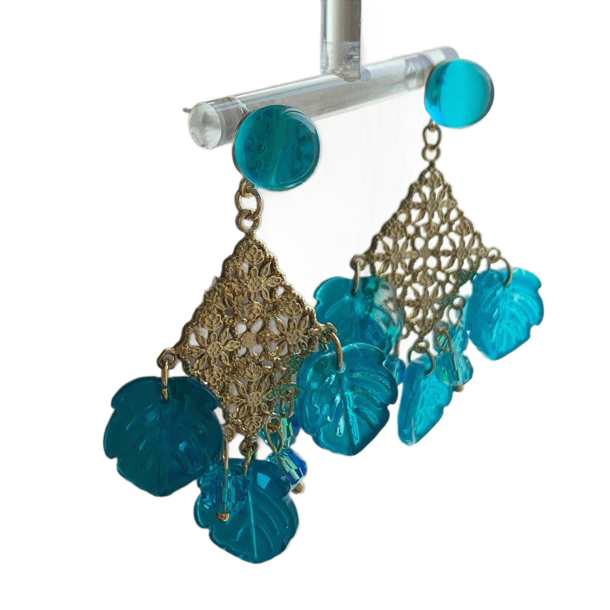 Bohemian Peacock Blue Leaves Drop Earrings For Women Featuring Turquoise Inlay And 925 Sterling Silver Posts