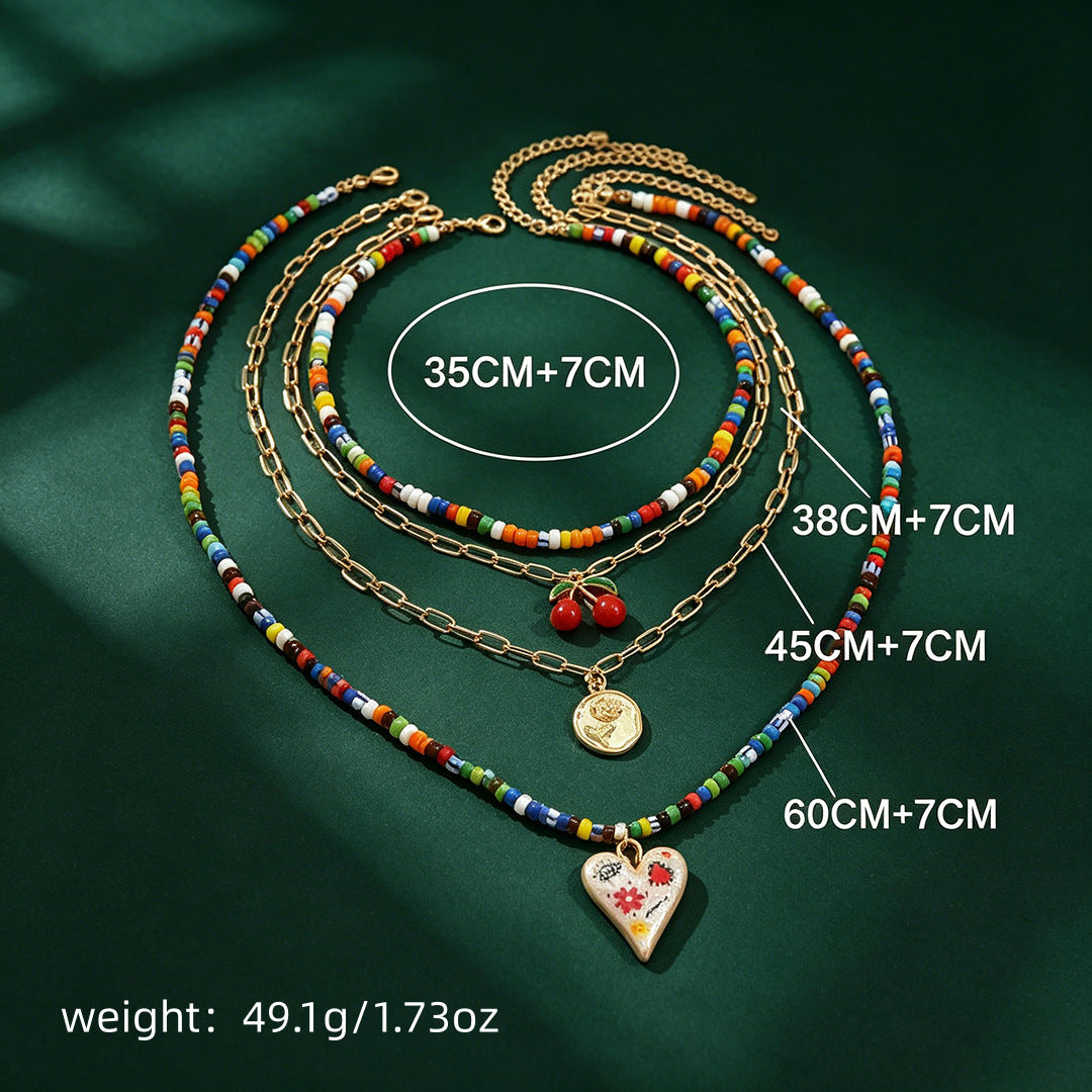 Sweet Multicolor Color Block Necklace For Women With Zinc Alloy Pendant Featuring Beading Craft