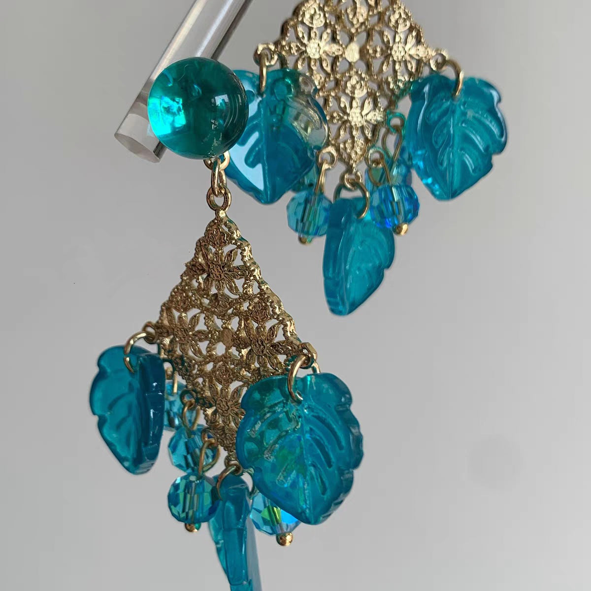 Bohemian Peacock Blue Leaves Drop Earrings For Women Featuring Turquoise Inlay And 925 Sterling Silver Posts