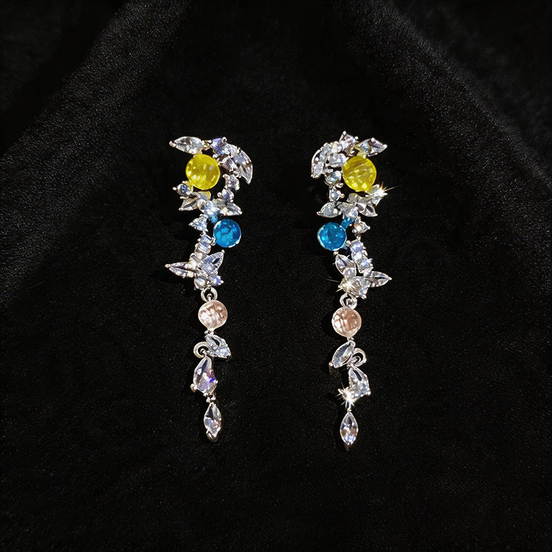 Leaves Earrings For Women In Silver Copper With Zircon Inlay Featuring 304 Stainless Steel Ear Pins