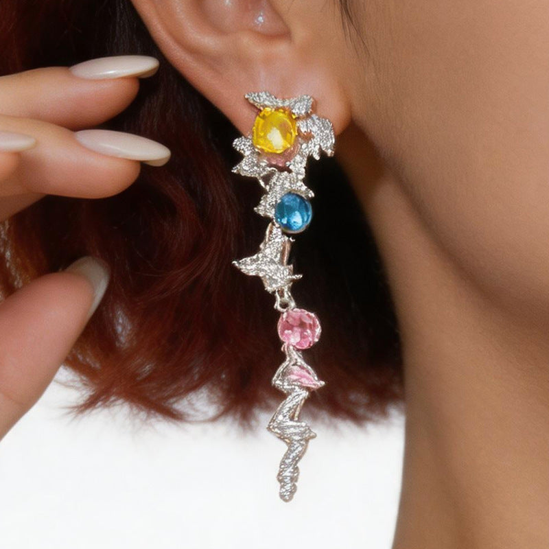 Leaves Earrings For Women In Silver Copper With Zircon Inlay Featuring 304 Stainless Steel Ear Pins