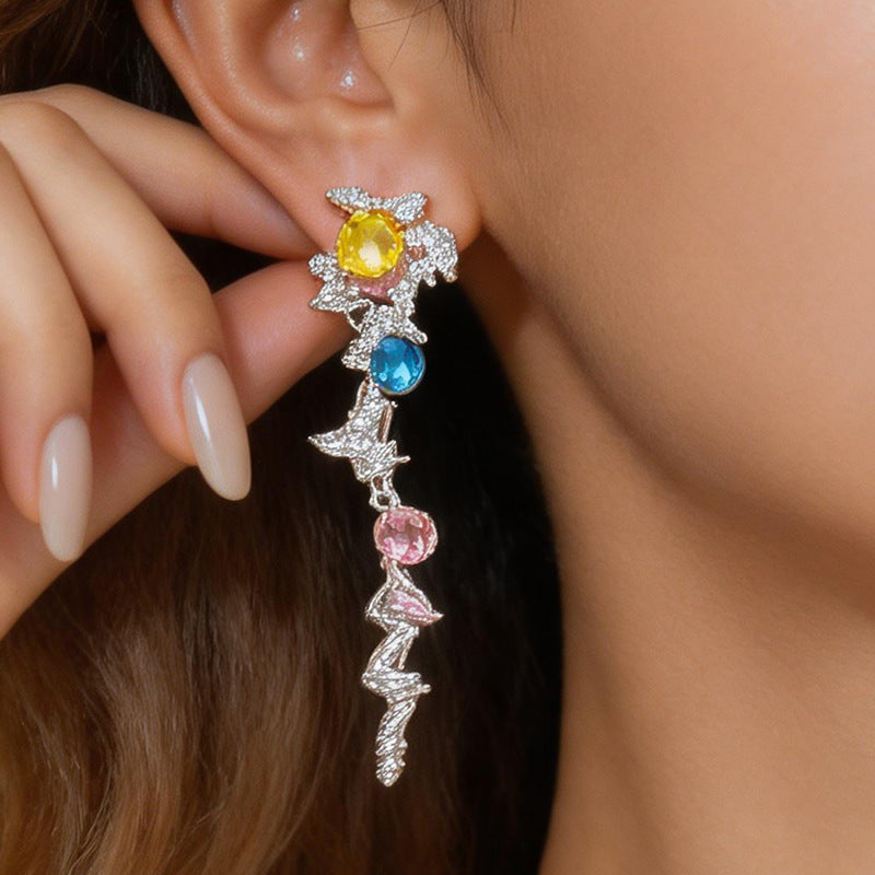 Leaves Earrings For Women In Silver Copper With Zircon Inlay Featuring 304 Stainless Steel Ear Pins