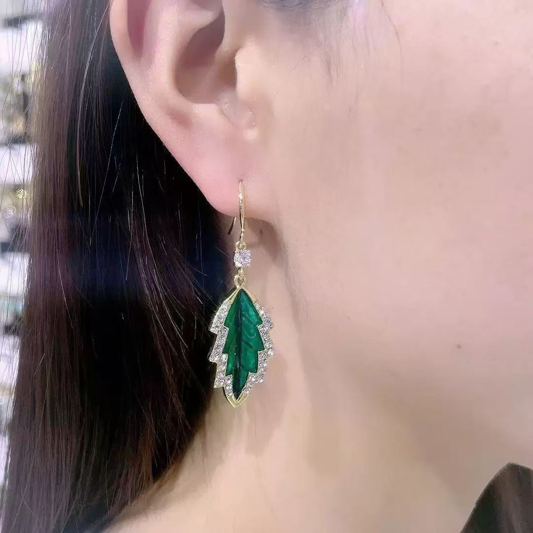 Leaves Earrings For Women In Green, Electroplated Alloy With Zinc Alloy Ear Pins