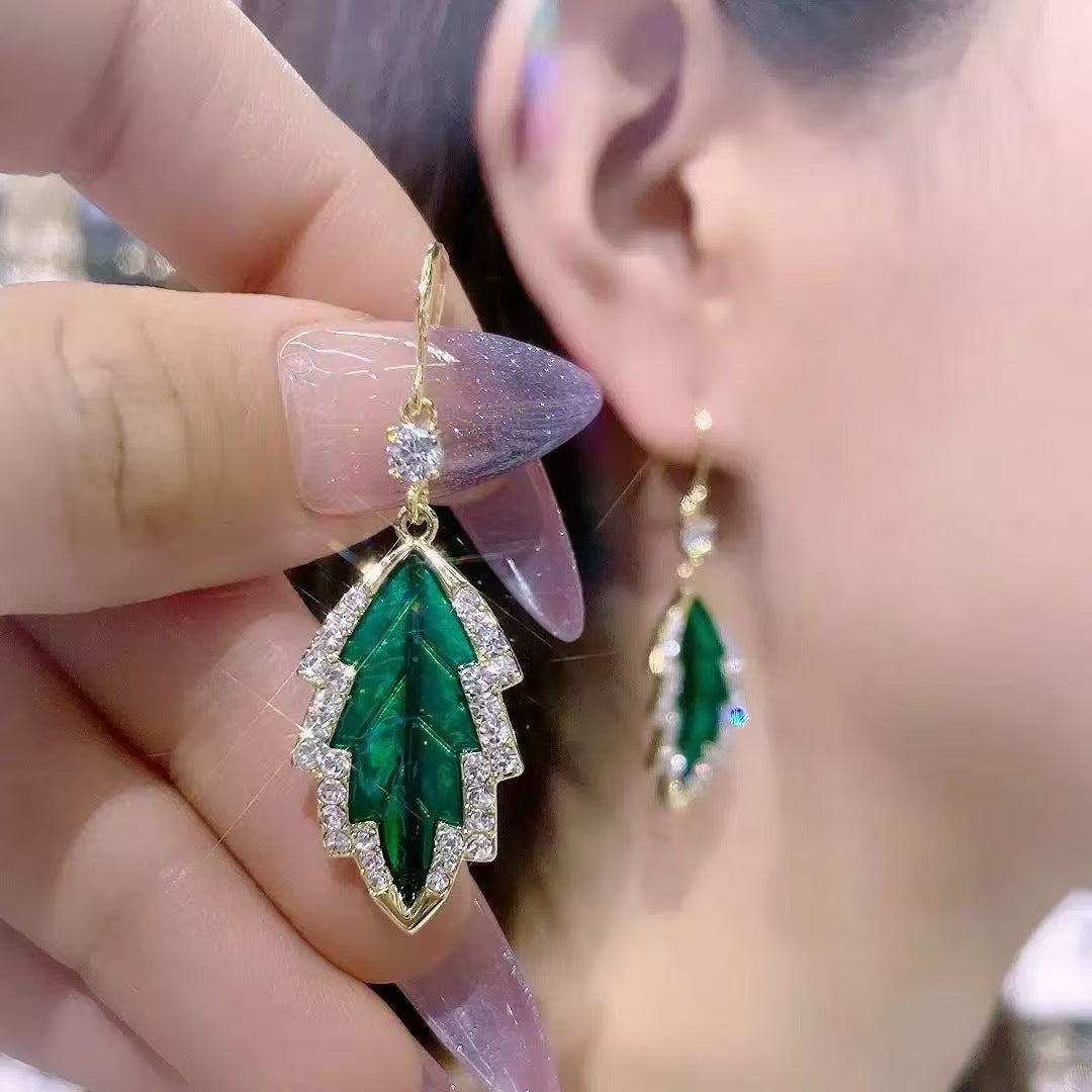 Leaves Earrings For Women In Green, Electroplated Alloy With Zinc Alloy Ear Pins