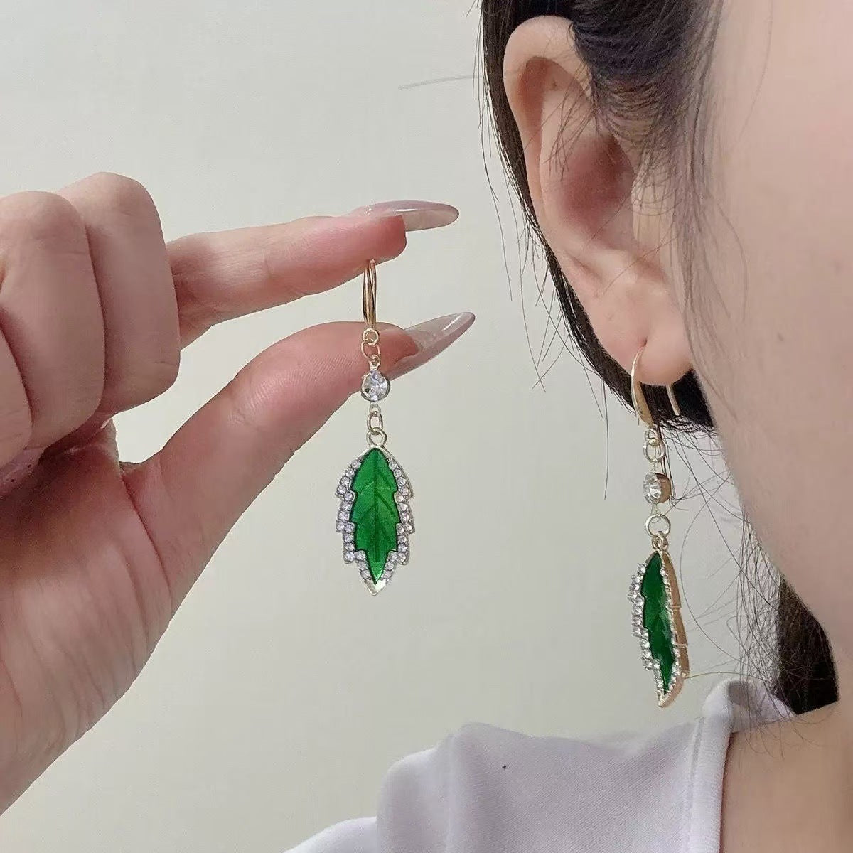 Leaves Earrings For Women In Green, Electroplated Alloy With Zinc Alloy Ear Pins