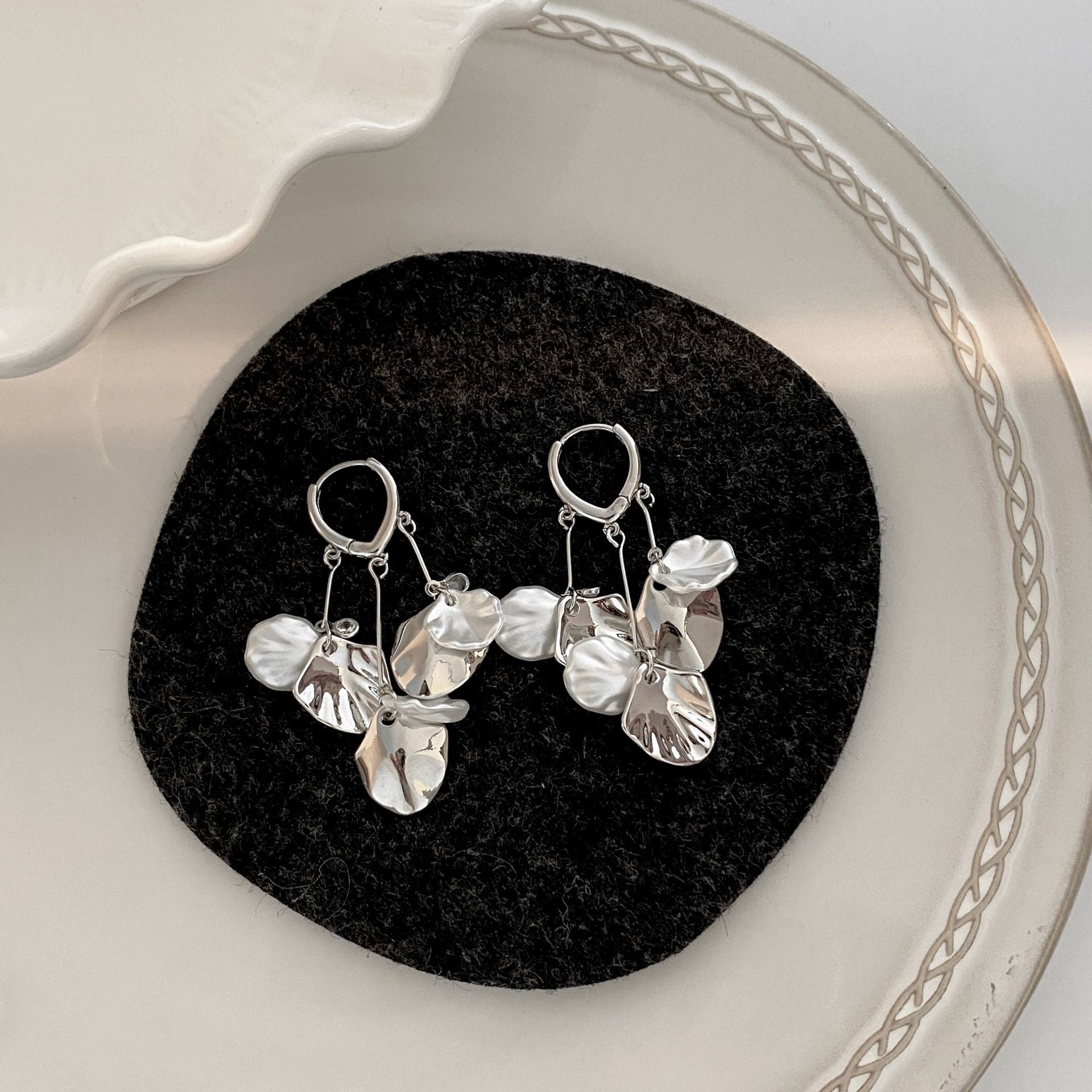 Elaborate Gold Leaves Earrings For Women With Copper Ear Pins And Acrylic Inlay Material