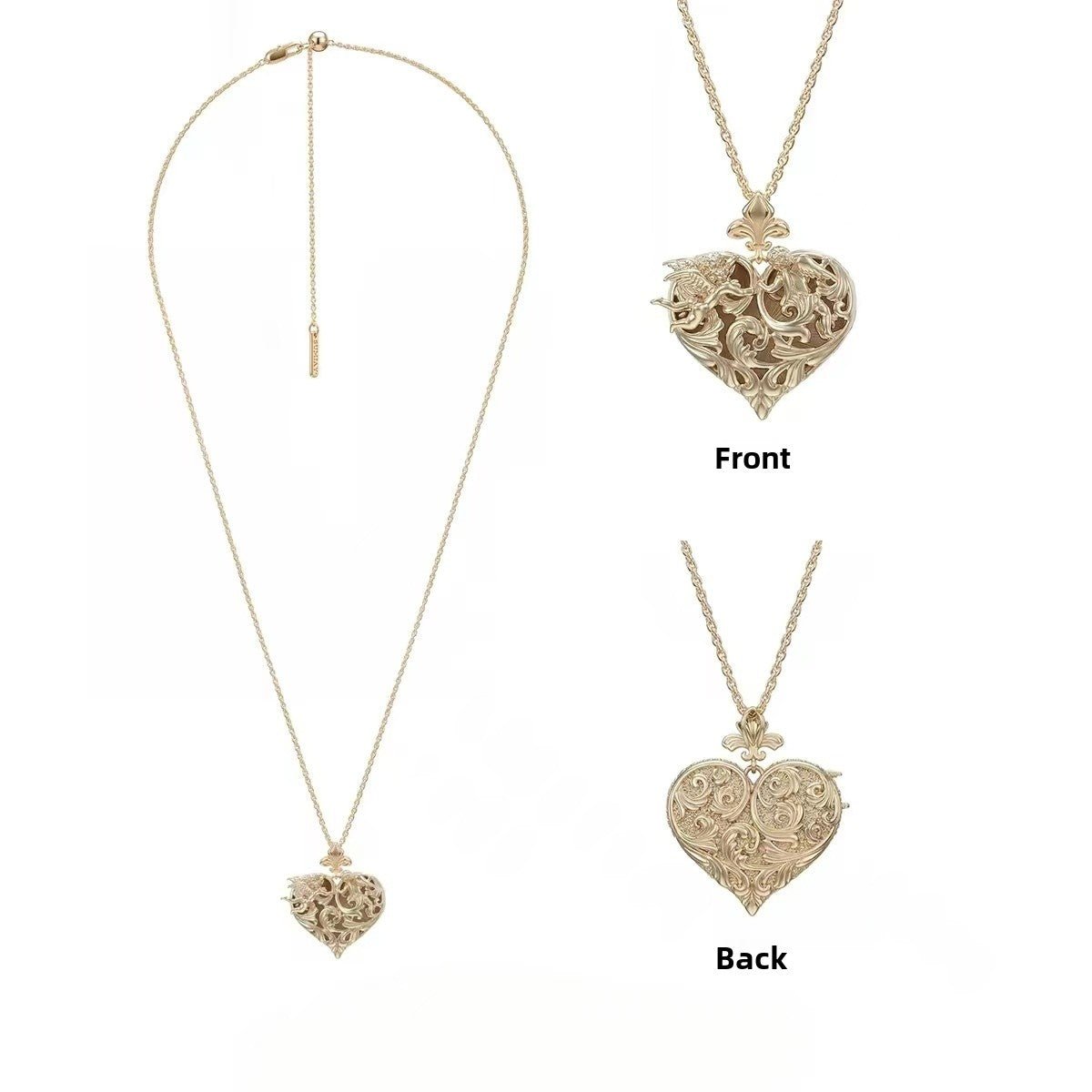 Heart Shape Carving Choker Necklace For Women In Coffee Color With Real Gold Plated Brass And Slider Chain