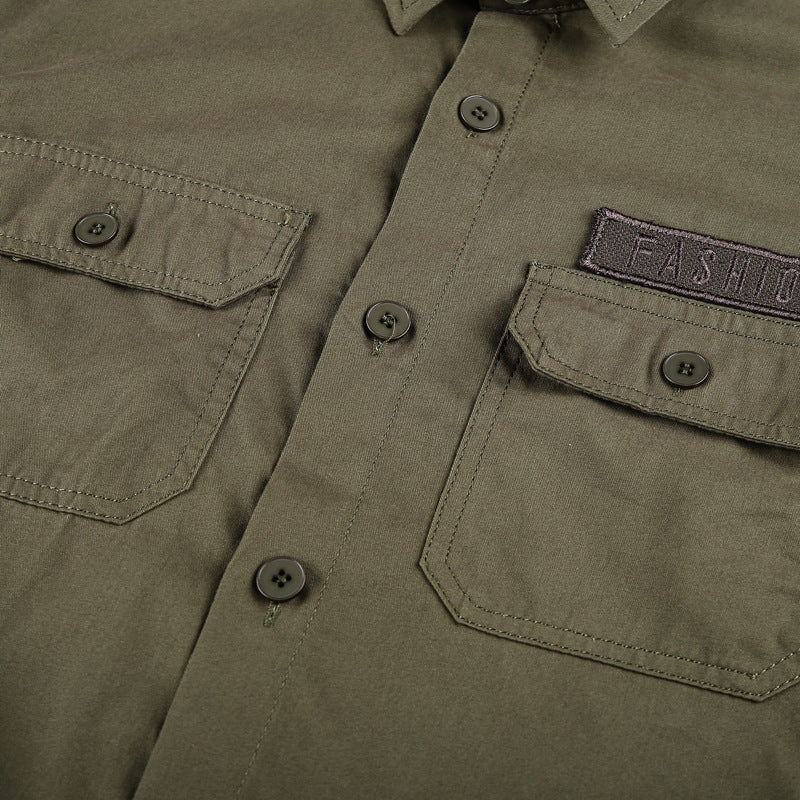 Solid Color Casual Long Sleeve Blouse In Cotton With Multiple Pockets For Men