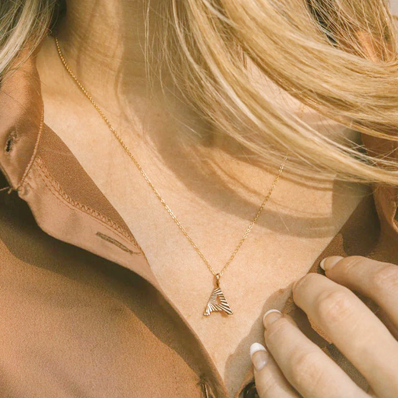 Gold Letter Pendant Necklace For Women In 304 Stainless Steel Featuring Electroplated 14K Real Gold Plated Finish