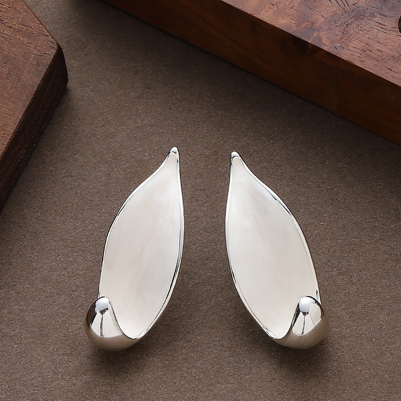 Exaggerated White Enamel Leaves Earrings For Women In Alloy