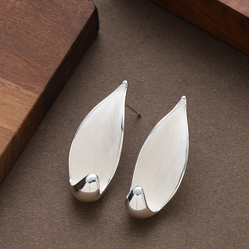 Exaggerated White Enamel Leaves Earrings For Women In Alloy
