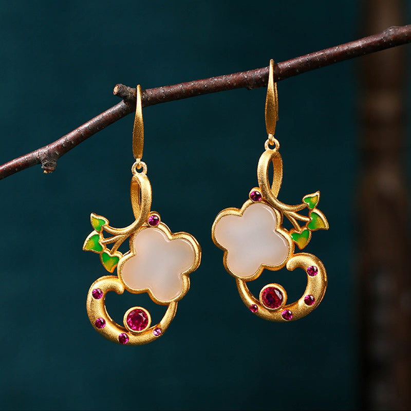 Lucky Heart Drop Earrings For Women In 24K Real Gold Plated With Copper Ear Pins Featuring Imitation Jade Glass Beads
