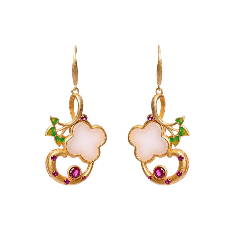 Lucky Heart Drop Earrings For Women In 24K Real Gold Plated With Copper Ear Pins Featuring Imitation Jade Glass Beads